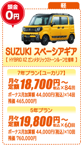 軽：SUZUKI スペーシアギア【HYBRID XZ ガンメタリック2トーンルーフ仕様車】