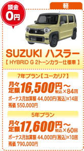 軽：SUZUKI ハスラー【HYBRID G 2トーンカラー仕様車】