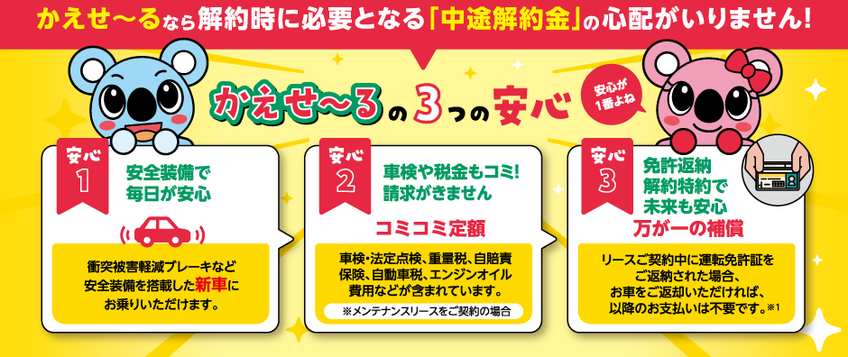 かえせ～るなら解約時に必要となる「中途解約金」の心配がいりません！